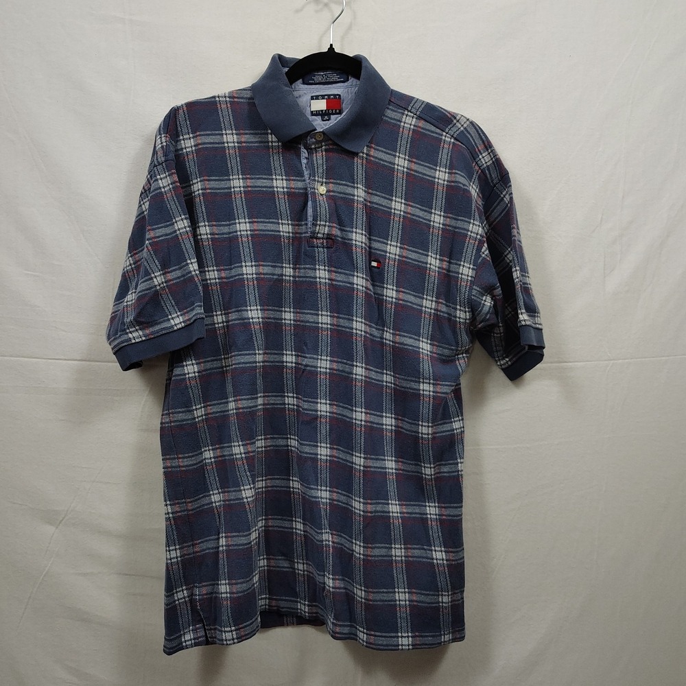 Vintage 90s Streetwear Mens Med Faded Baggy Fit Collared Golf Polo Shirt Plaid